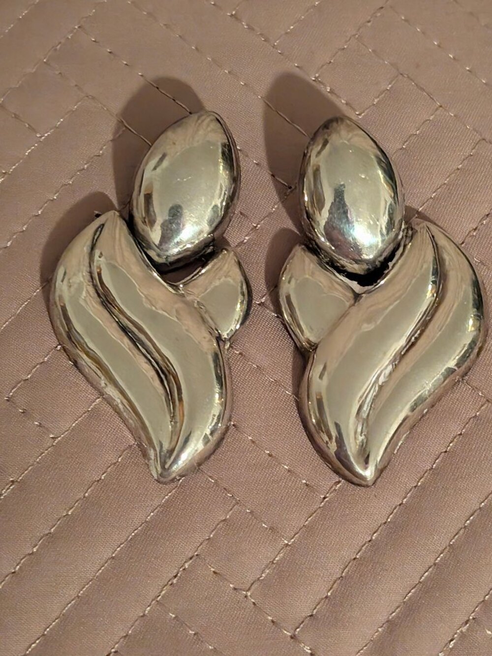 Huge Sterling Silver Pierced Earrings Hallmarked "ND" 925